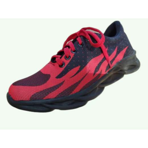 Men Synthetic Leather Casual Sneakers Red Black Flame