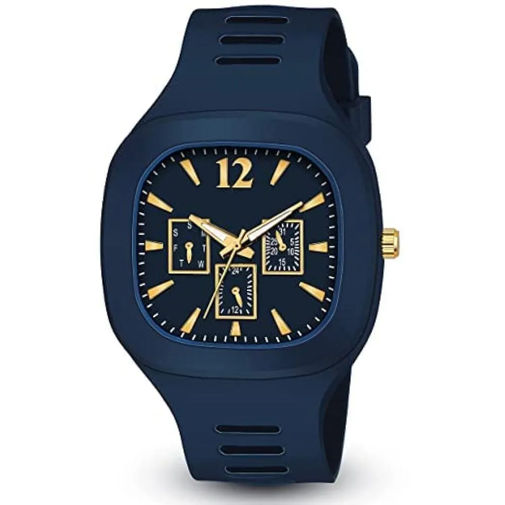 Men's Blue Square Dial Silicone Strap Watch